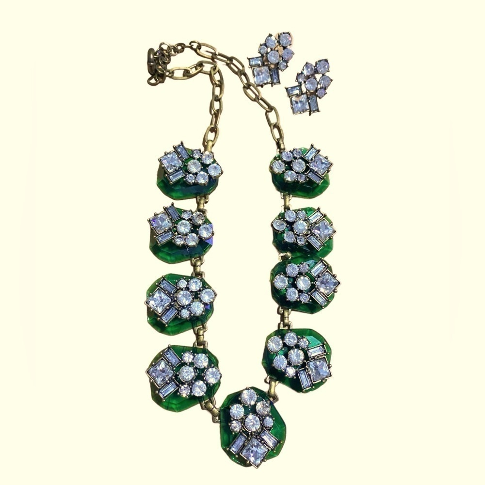 Green Statement Necklace and Earring Set #303